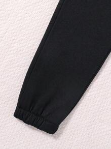 SHEIN Tween Girl Expression Print Thermal Lined Sweatpants - Black - View 5