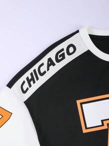 Aesthetic Post Camiseta con gráfico de letras y bloqueo de color de hombros caídos para hombres - Negro - Ver 7