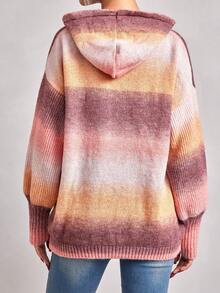 EURMUSE Ombre Drop Shoulder Hooded Sweater - Pink - View 2