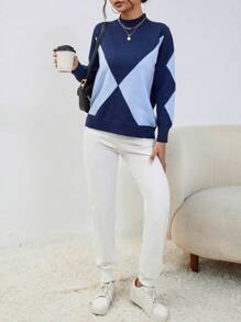 GENKIRA Women's Colorblock Knit Pullover Fall Winter Sweater - Multicolor - View 3