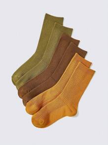 SHEIN 3 pares/set doble Aguja unicolor Calcetines hasta mitad de pantorrilla - Multicolor - Ver 1