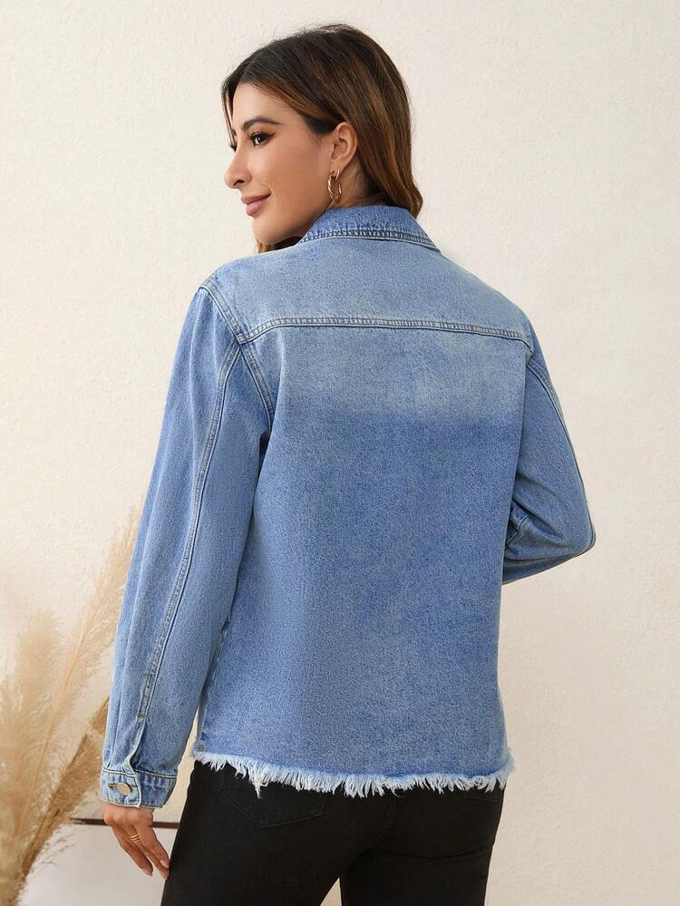 Ripped Flap Pocket Denim Jacket