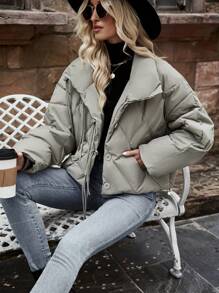 SHEIN LUNE Abrigo con botón delantero de hombros caídos