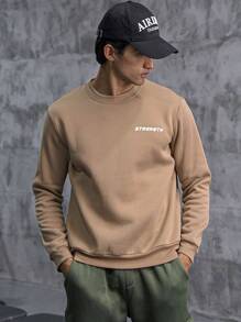 Manfinity Sport Corelite Men Letter Graphic Sports Sweatshirt Men Sweatshirt - Khaki - View 1