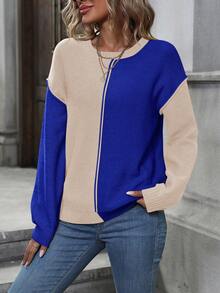 SHEIN LUNE Hai âm Thả vai Áo len - Màu xanh bụi bặm - Xem 6