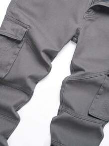 Men Flap Pocket Cargo Jeans - Dark Grey - View 4