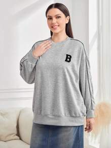 Mulvari Plus Size Letter Print Drop Shoulder Sweatshirt