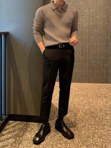 DAZY Men Ribbed Knit Sweater,Fall Clothes Business Attire - Camel - View 2