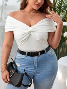 SHEIN Privé Top de hombros descubiertos girante delantero - Blanco - Ver 1