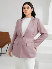 Mulvari Hơn Cổ áo Chi tiết về Flap Nút đơn Áo vest - Bụi hồng - Xem 2