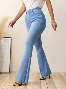 SHEIN LUNE Raw Hem Quần ống loe - Rửa nhẹ - Xem 6