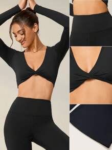 Lifespree Twist Front Crop Tee & Flare Leg Pants Sports Set