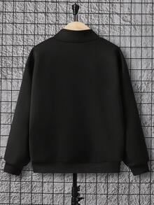 SHEIN Tween Boy Letter Print Long Sleeve Stand Collar Half-Zip Sweatshirt,In Fall/Winter,Winter Clothing,Fall Outfits,Fall Clothing,All Clothes For Kids,Black Tops, Fall Tops , - Black - View 2