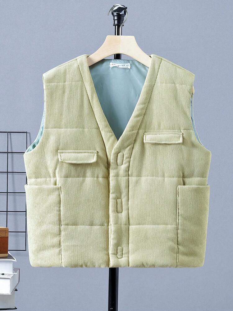 1pc Big Boy Casual Warm Thicken Vest With Pockets