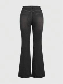 ROMWE Fairycore Solid Flare Leg Jeans - Black - View 2