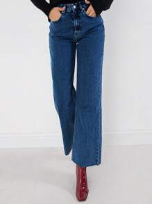 EURMUSE 100%Cotton Women Casual Raw Edge Wide Leg Jeans