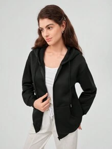 Forever 21 Sudadera Con Capucha Con Cordones Y Cremallera Frontal Para Mujer De Color Sólido