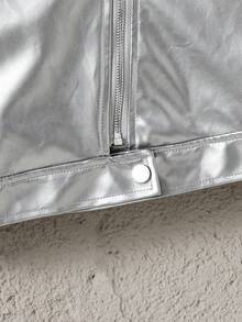 SHEIN Explorewe 女大童拉鏈開襟PU皮革機車夾克 - 銀色 - 查看 5