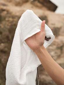 Bohemela Off Shoulder Lace Up Front Puff Sleeve Crop Top - White - View 8