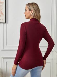 SHEIN Maternity Surplice Neck Nursing Tee - Burgundy - View 2