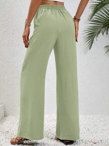 SHEIN LUNE Solid Drawstring Waist Wide Leg Pants Fall Cloth For Women - Mint Green - View 2