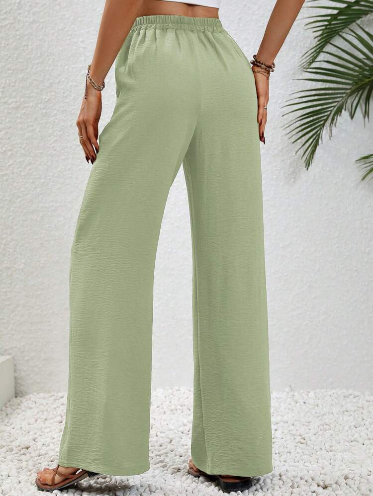 Solid Drawstring Waist Wide Leg Pants Fall Cloth For Women