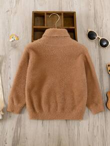 Young Boy Solid Turtleneck Sweater - Brown - View 2