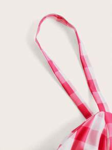 SHEIN Qutie 大尺寸格紋細肩帶連身裙 - 紅色 - 查看 3