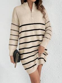 SHEIN Frenchy Striped Pattern Drop Shoulder Sweater Dress - Multicolor - View 5