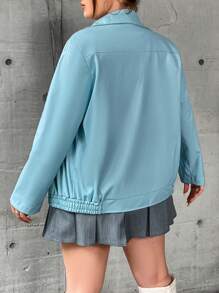 Flirla Plus Zip Up Slant Pocket Jacket - Mint Blue - View 3