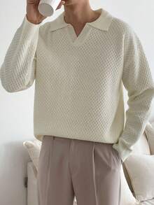 DAZY 男士纯色落肩纹理毛衣商务装 - 白色 - 查看 5