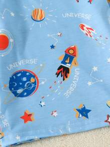 SHEIN Playful Pals Baby Boy 2pcs Letter & Planet Print Tee & Striped Pants Chic Outfits For Autumn/Winter - Multicolor - View 6