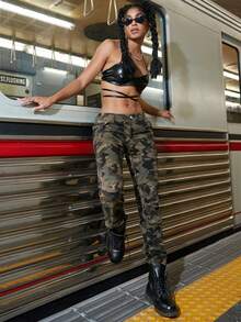 Hip Hop Camo Print Slant Pocket Cargo Pants - Multicolor - View 5