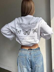 DAZY Slogan & Butterfly Print Drop Shoulder Sweatshirt - White - View 3