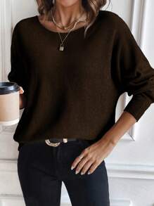 SHEIN Essnce Chất rắn tay cánh Áo len - màu nâu - Xem 1