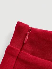 SHEIN MOD 纯色纽扣细节喇叭裤 - 酒紅色 - 查看 3