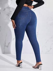 SHEIN SXY Jeans Ajustados De Talla Grande - Azul lavado oscuro - Ver 2