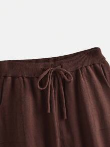 SHEIN BASICS Talla grande Jersey de hombros caídos & Pantalones de cintura con cordón tejido - Café integral - Ver 8