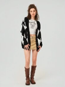 Forever 21 Women's Geometric Pattern Button Down Cardigan With Long Sleeves