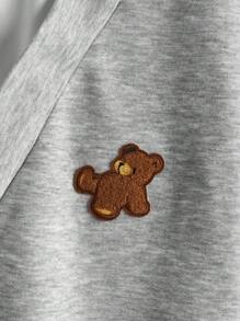 SHEIN EZwear Plus Bear Embroidery 2 In 1 Sweatshirt - Light Grey - View 3