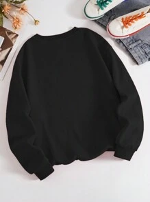 Plus Letter Graphic Thermal Lined Sweatshirt - Black - View 2