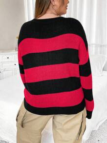 SHEIN MOOSTA Plus Two Tone Drop Shoulder Sweater - Multicolor - View 2