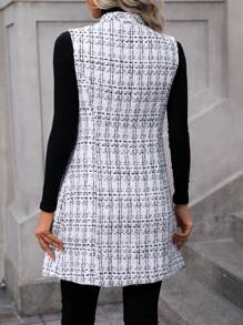 SHEIN Frenchy 格紋印花無袖外套 - 白色 - 查看 2