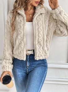 SHEIN LUNE Cazadora con cremallera de hombros caídos forro polar