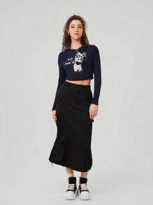 SHEIN EZwear Camiseta Corta Impresa Con Dibujos Animados De Personajes - Azul Marino - Ver 7