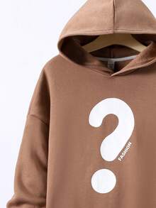 SHEIN 青少年男孩字母和问号印花落肩卫衣 - 駝色 - 查看 4