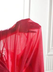 Slaydiva Solid  Glitter Mesh Unitard Jumpsuit With Hooded Gaiter - Hot Pink - View 8