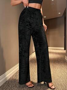 EURMUSE Elastic Waist Wide Leg Pants - Black - View 3