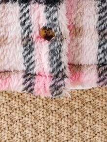 男嬰格紋印花翻蓋口袋搖粒絨外套無毛衣 - 粉色 - 查看 7