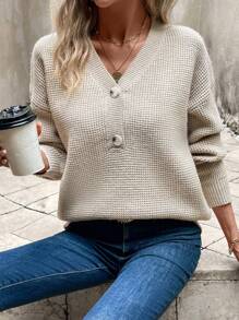 SHEIN LUNE Jersey con botón delantero de hombros caídos
